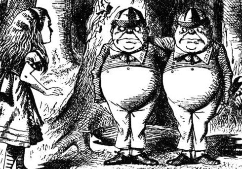 Black and white image of two persons with a girl