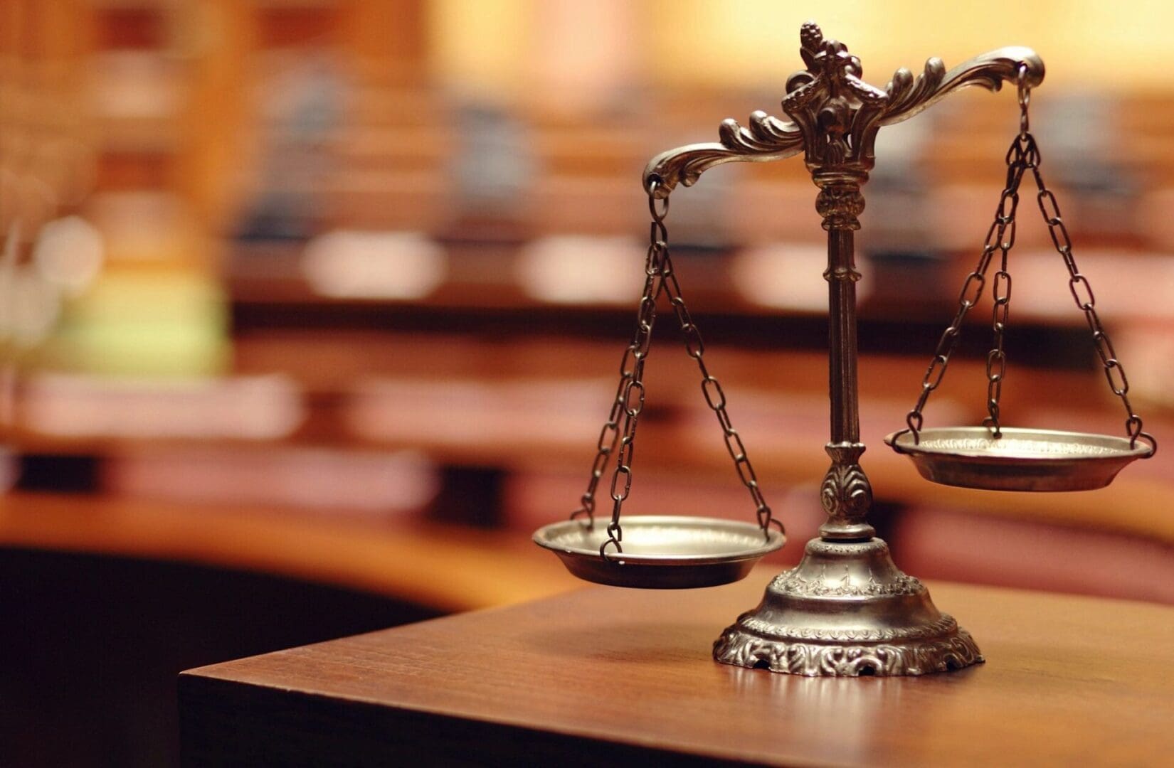 Close up image of a Court scales on a table