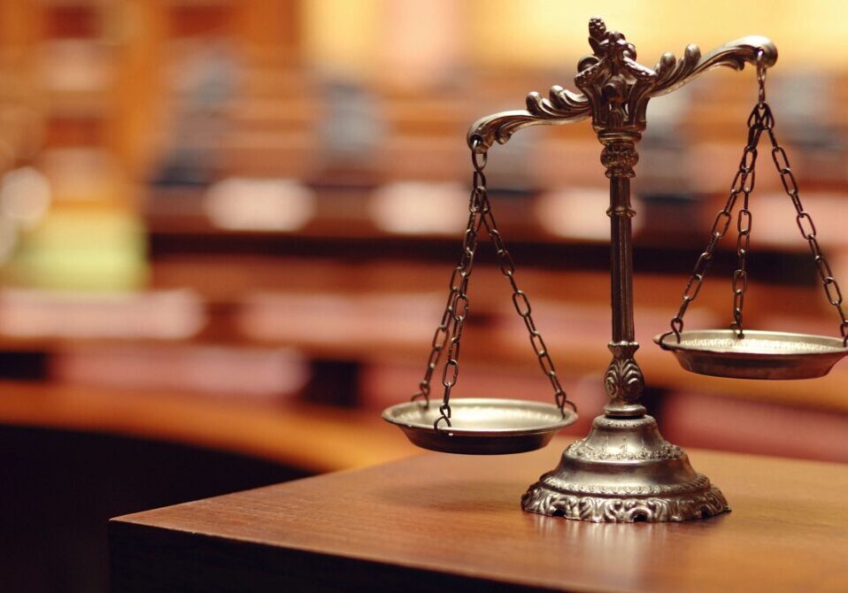 Close up image of a Court scales on a table